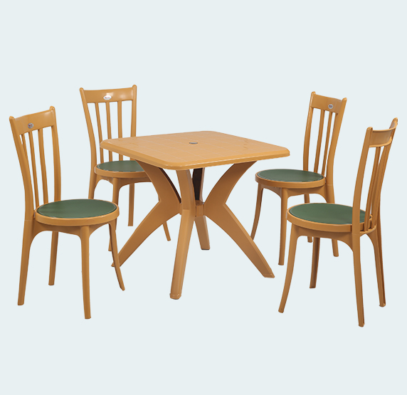 Furniture Plastic Table Chair Set 4 Seater Dining Table and