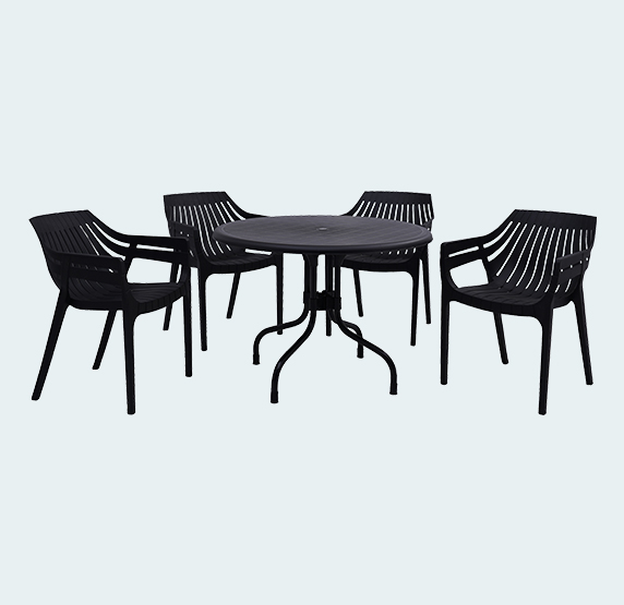 Black plastic table online and chairs